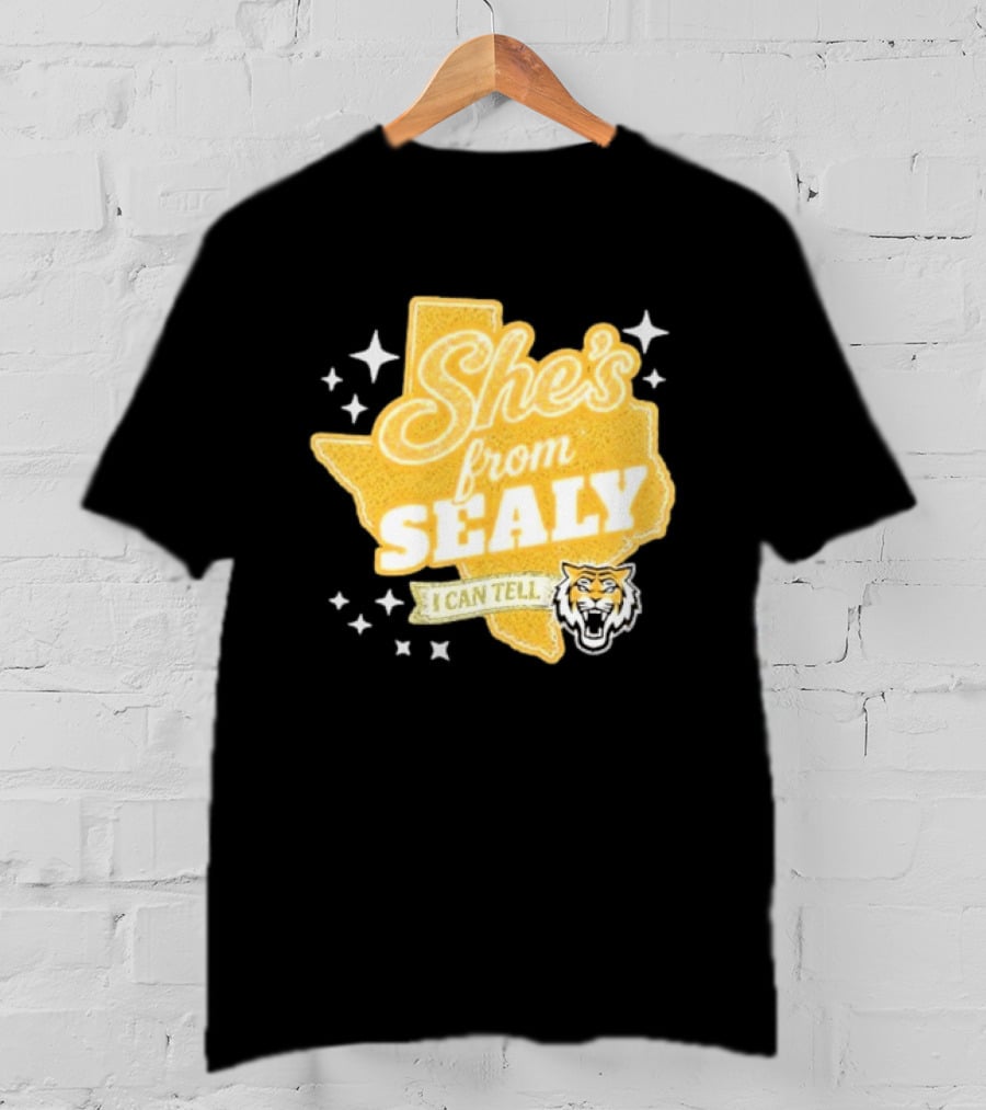 She's From Sealy Texas I Can Tell With Tiger Emblem And Stars T-Shirt