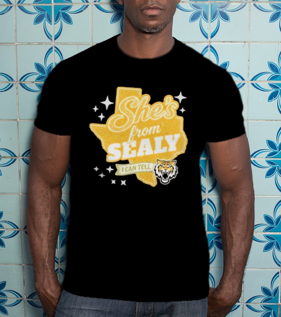 She's From Sealy Texas I Can Tell With Tiger Emblem And Stars T-Shirt