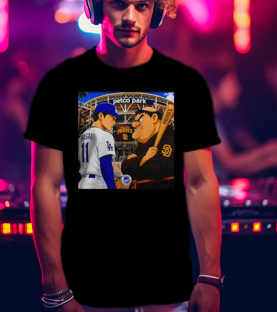 Petco Park Los Angeles Dodgers Sasaki San Diego Padres Anime Style Showdown T-Shirt