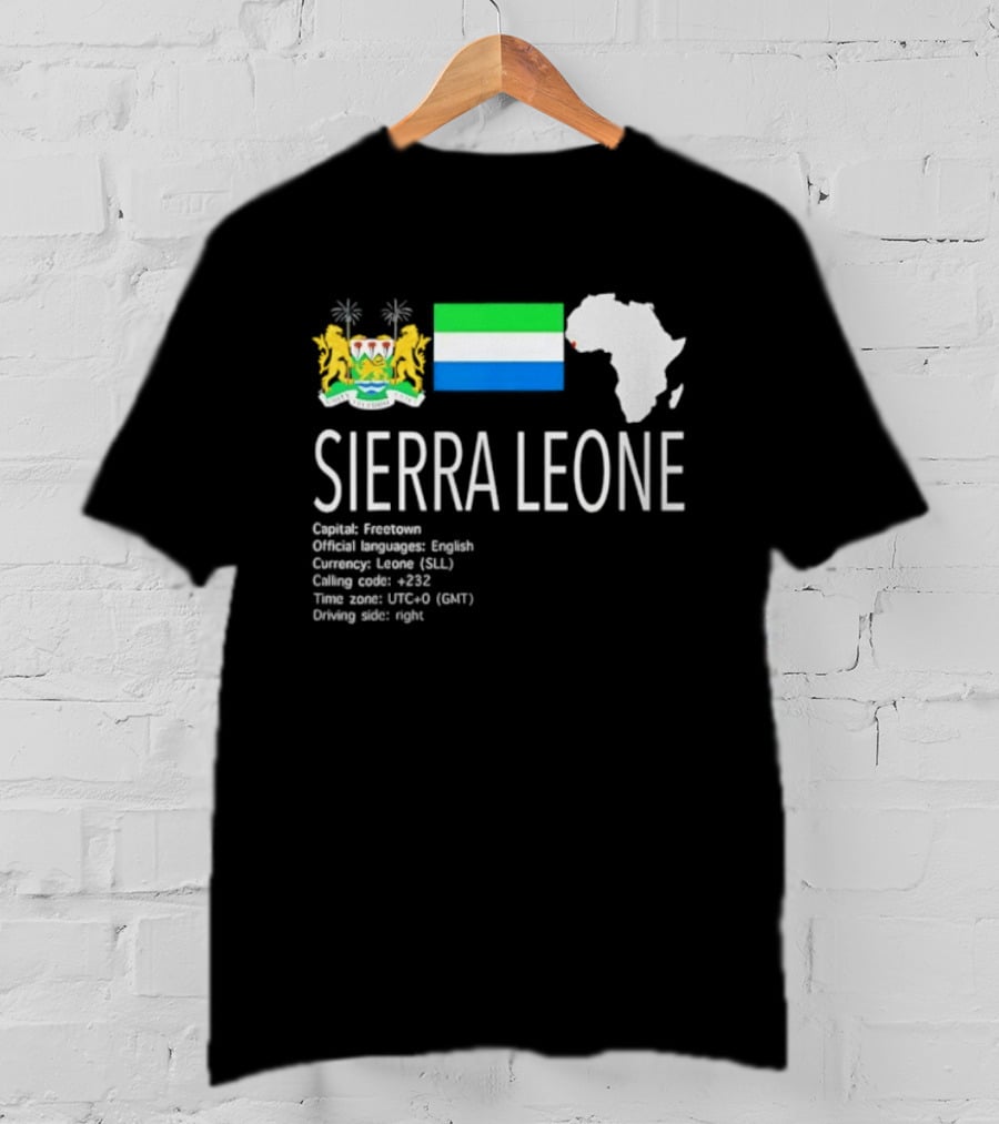 Sierra Leone Flag Map African Continent Geography Facts Creole Language GMT Time Zone Stats T-Shirt