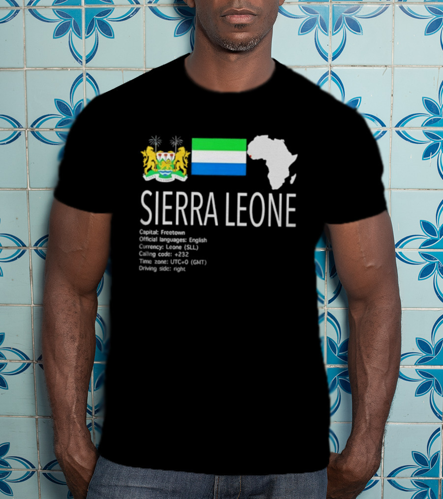 Sierra Leone Flag Map African Continent Geography Facts Creole Language GMT Time Zone Stats T-Shirt