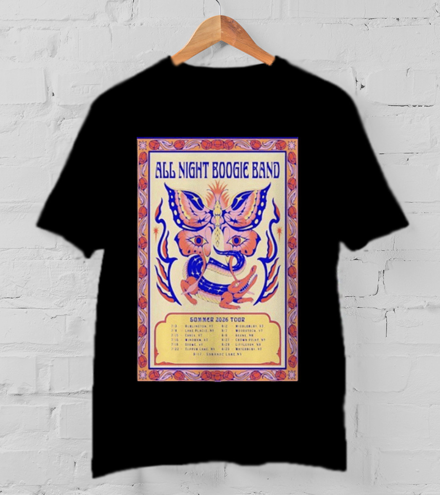 All Night Boogie Band 2026 Summer Tour Wilmington Washington Lake Placid Woodstock Hamden Catskill Saranac Lake T-Shirt