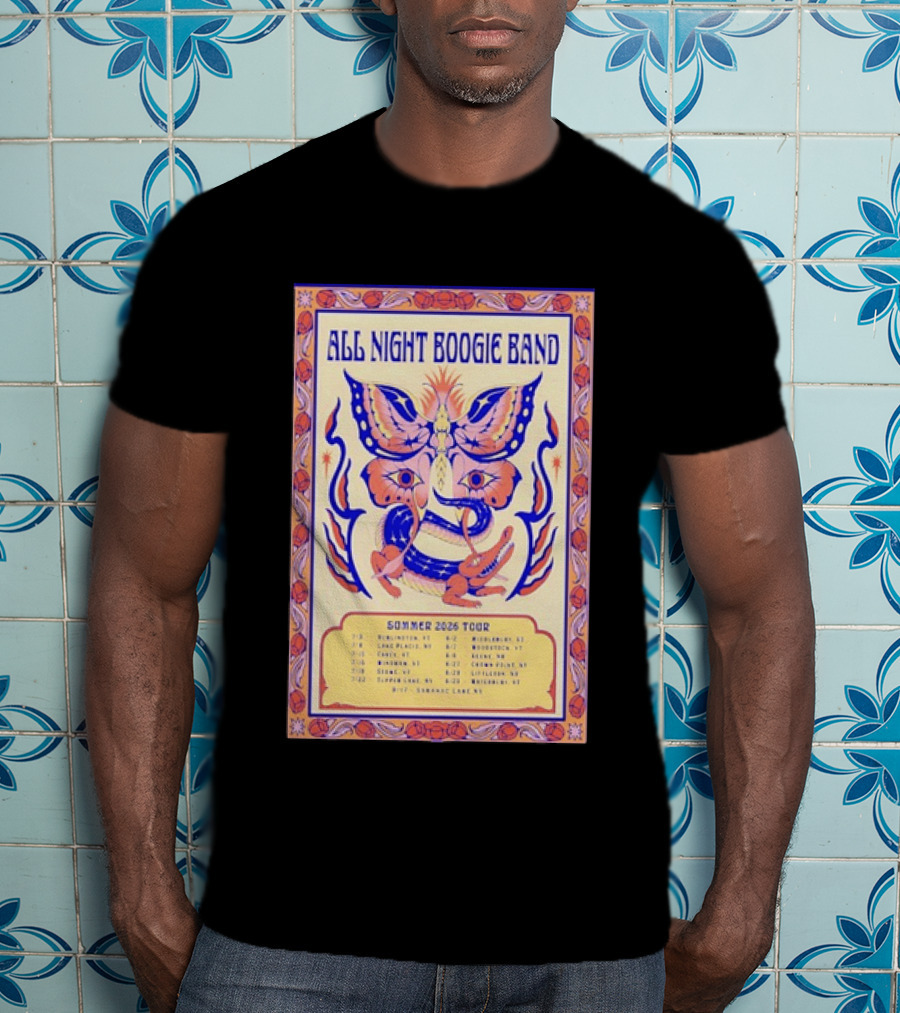 All Night Boogie Band 2026 Summer Tour Wilmington Washington Lake Placid Woodstock Hamden Catskill Saranac Lake T-Shirt