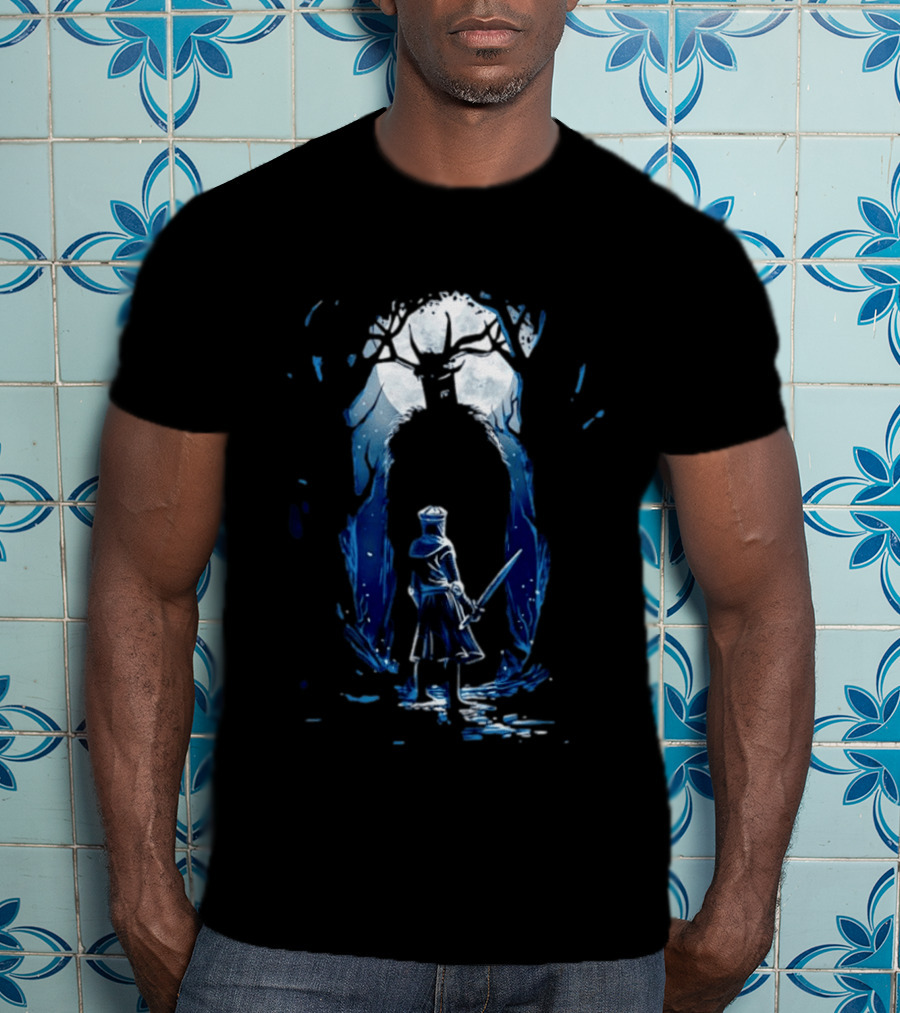 Black Knight Versus Leshen Encounter Fantasy Witcher Gaming Folklore T-Shirt