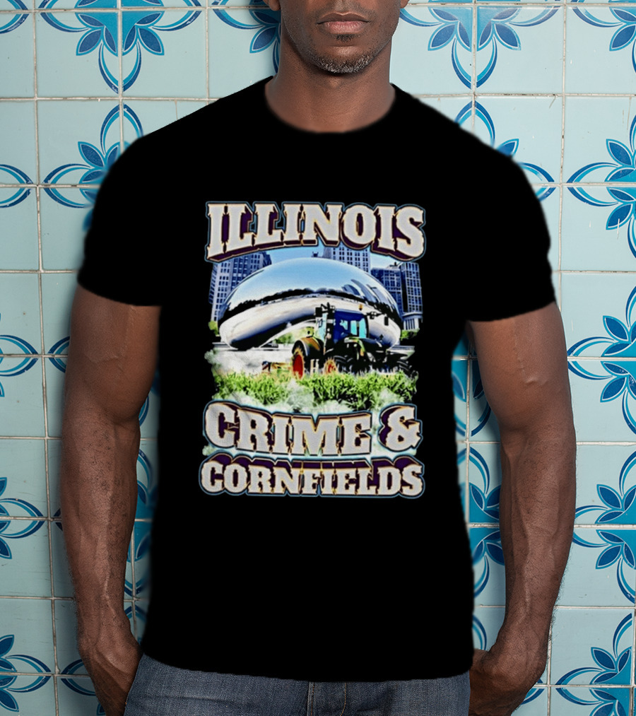 Illinois Crime And Cornfields Chicago Bean Tractor Scene T-Shirt