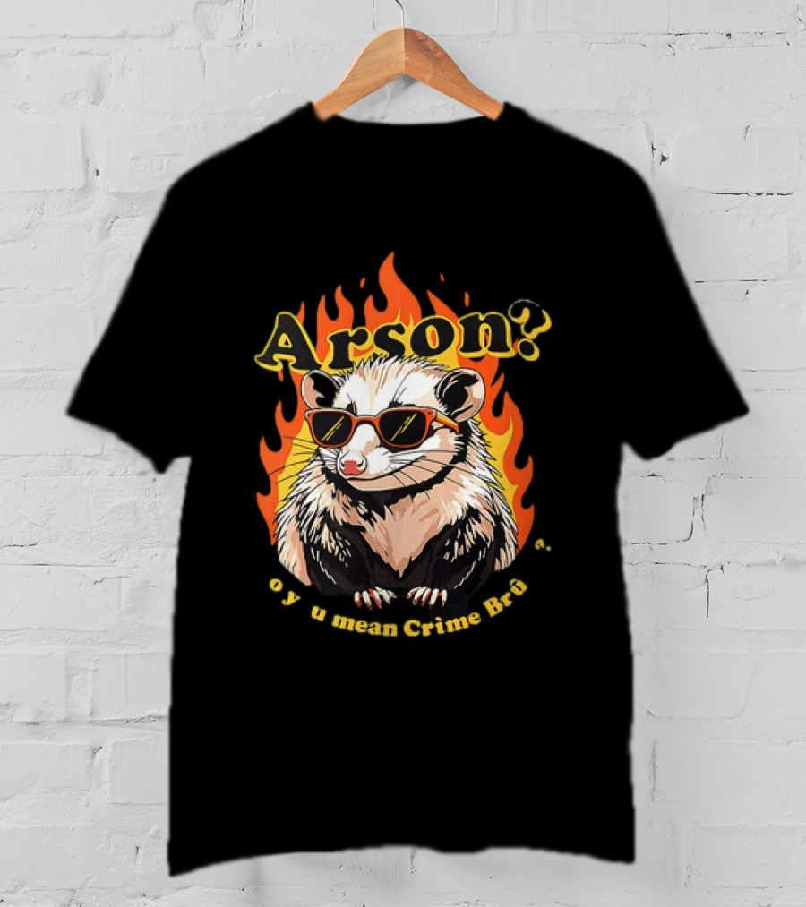 Arson? Opossum Sunglasses Flames Grime Bro Humorous T-Shirt