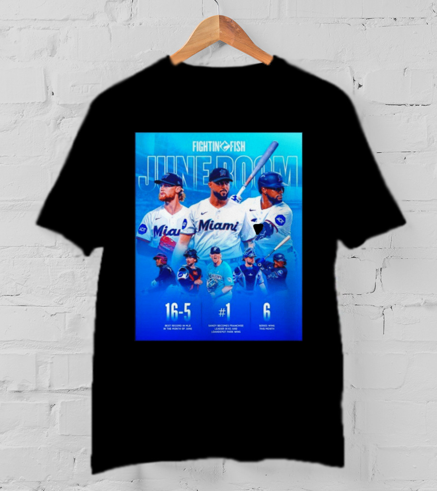 Fighting Fish Miami June Boom Sandy Alcantara Franchise Record T-Shirt