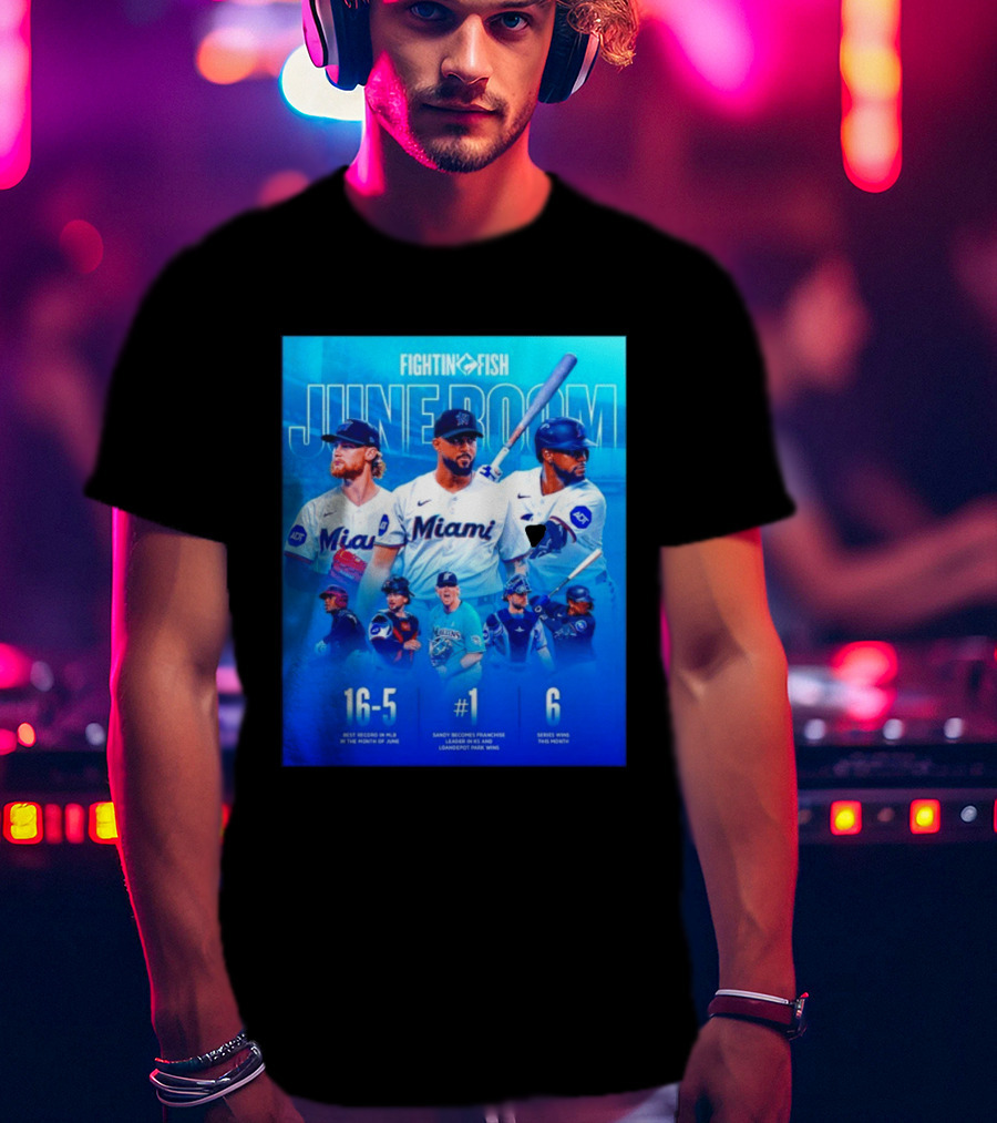 Fighting Fish Miami June Boom Sandy Alcantara Franchise Record T-Shirt