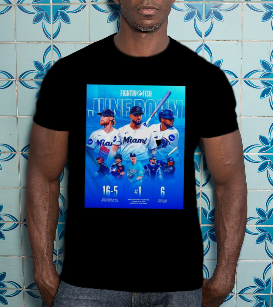 Fighting Fish Miami June Boom Sandy Alcantara Franchise Record T-Shirt