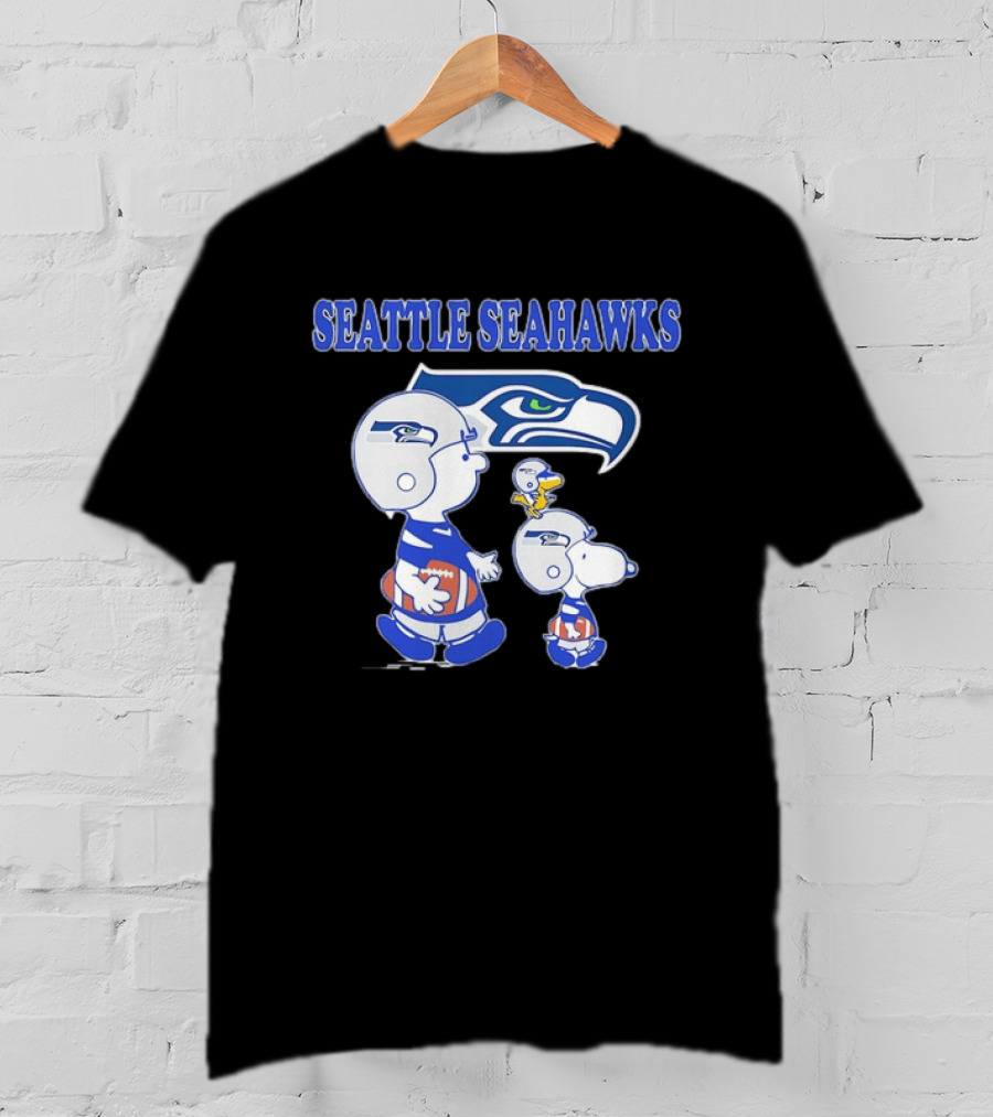 Peanuts Charlie Brown Snoopy Woodstock Playing Football Seattle Seahawks T-Shirt