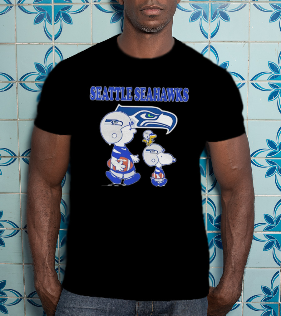 Peanuts Charlie Brown Snoopy Woodstock Playing Football Seattle Seahawks T-Shirt