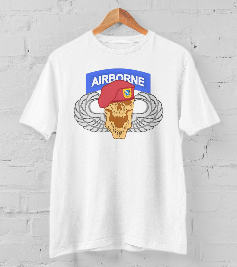 Airborne Skull Maroon Beret Parachutist Wings T-Shirt