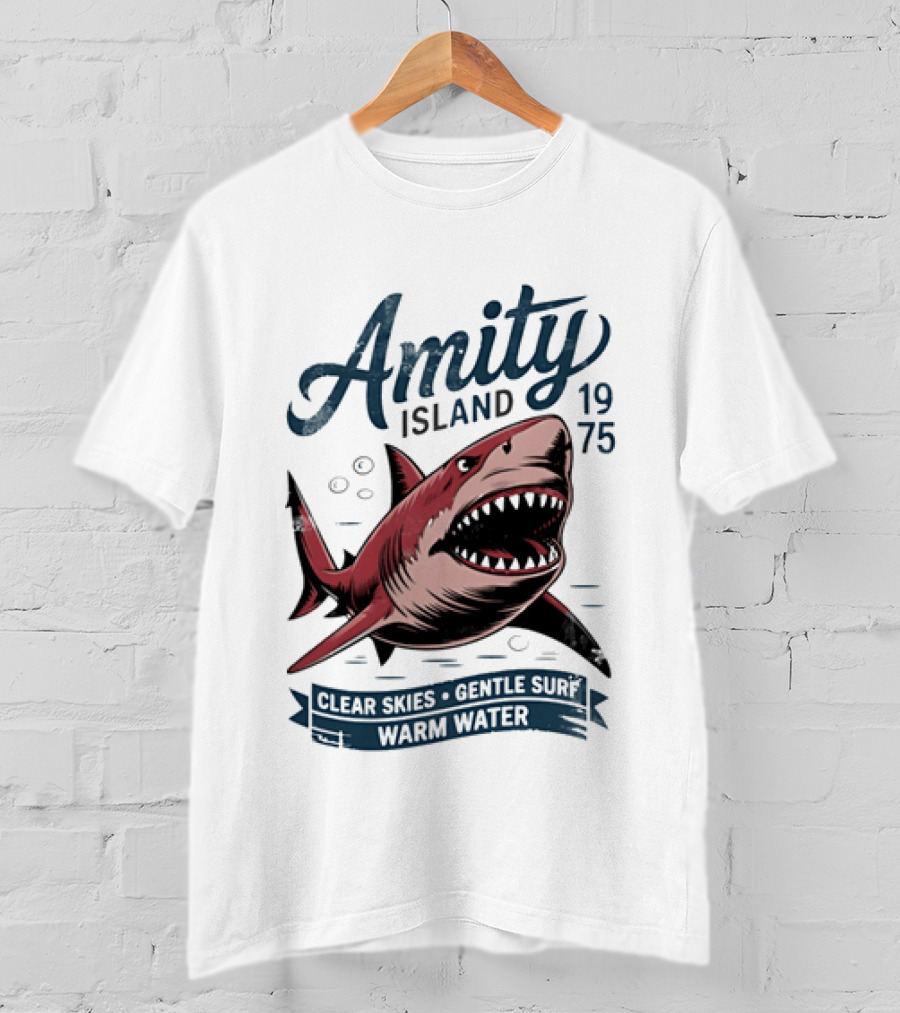 Amity Island 1975 Shark Clear Skies Gentle Surf Warm Water T-Shirt