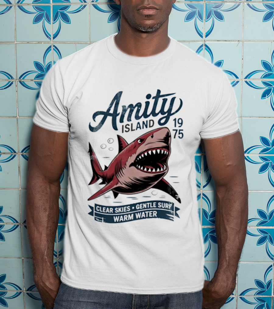 Amity Island 1975 Shark Clear Skies Gentle Surf Warm Water T-Shirt