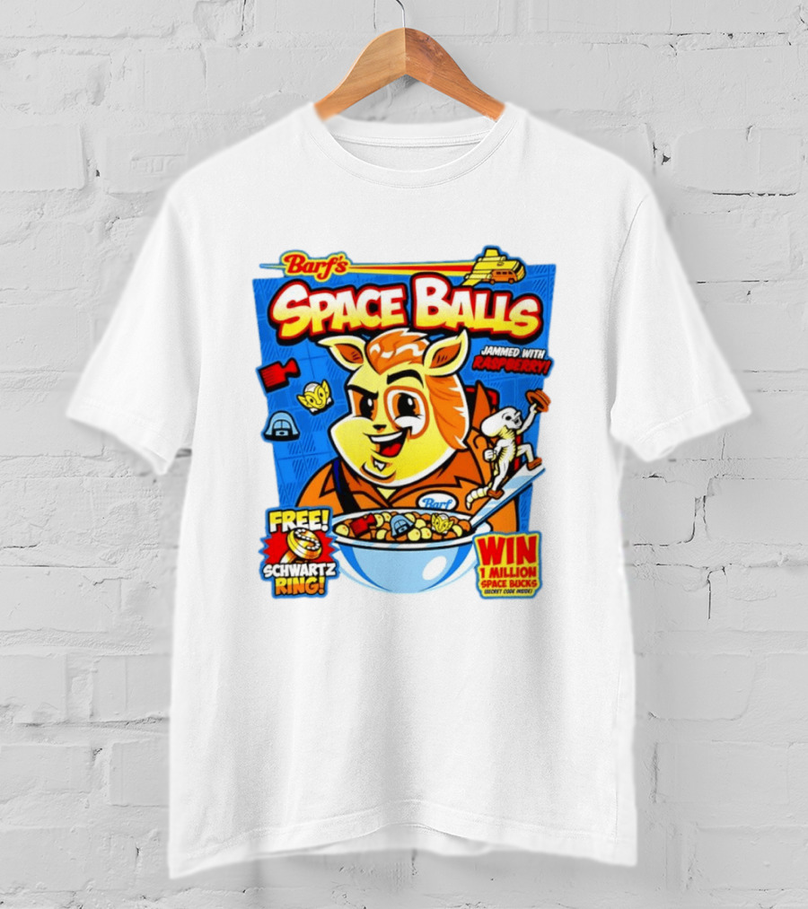 Barf Space Balls Cereal Box Jammed With Raspberry Free Schwartz Ring Win 1 Million Space Bucks T-Shirt
