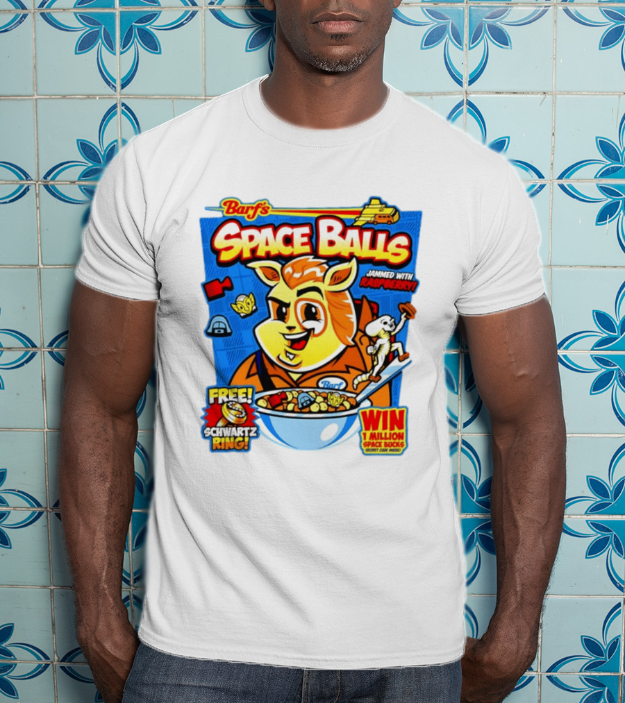 Barf Space Balls Cereal Box Jammed With Raspberry Free Schwartz Ring Win 1 Million Space Bucks T-Shirt
