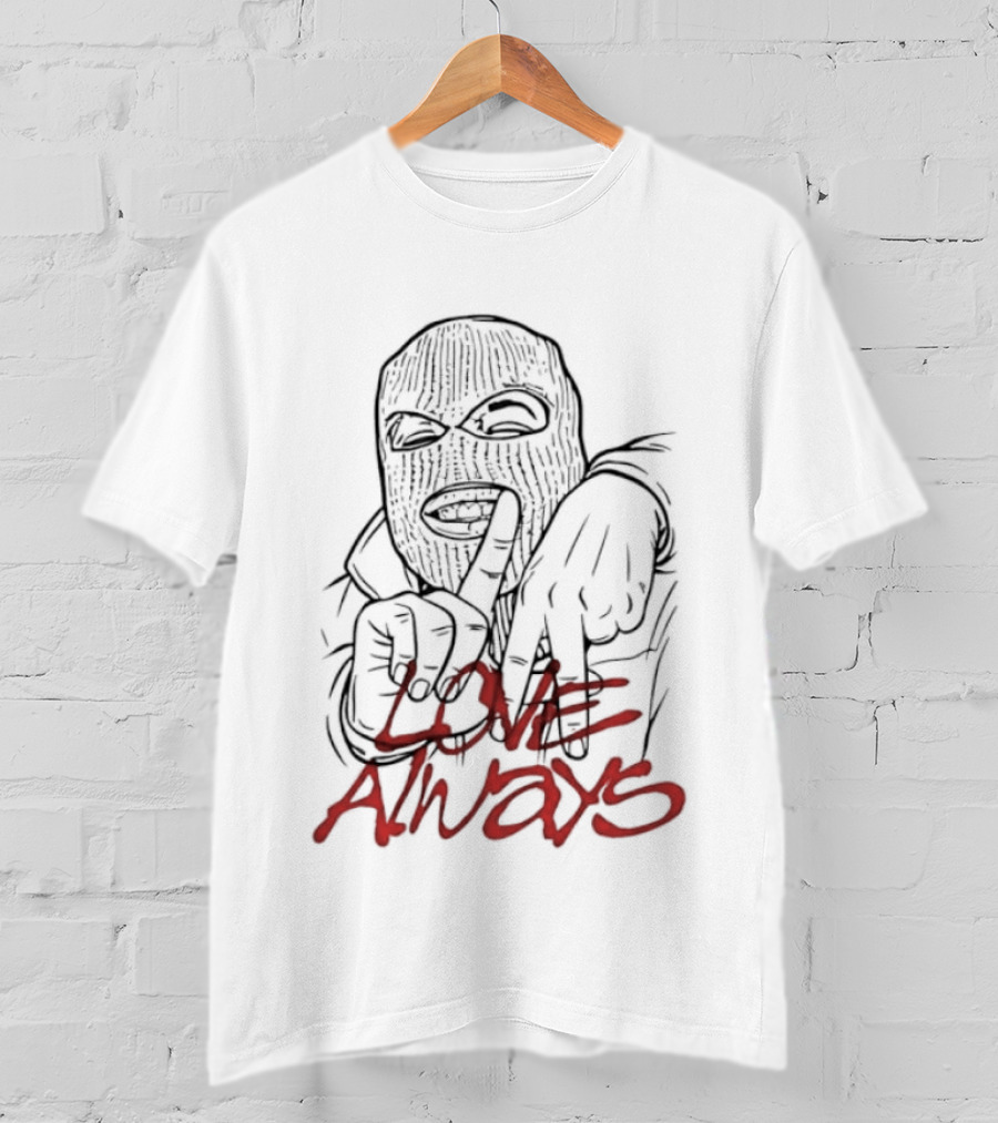 Balaclava Hand Sign Love Always Streetwear Graffiti T-Shirt