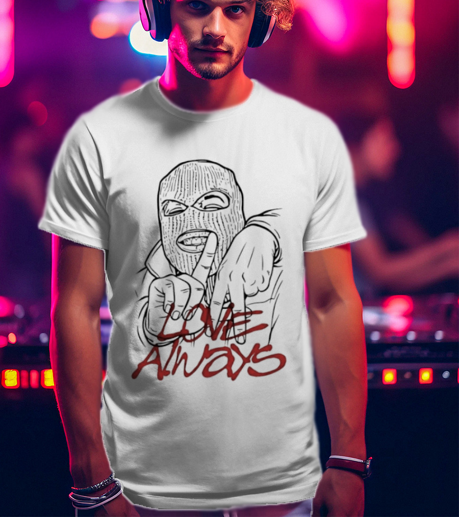 Balaclava Hand Sign Love Always Streetwear Graffiti T-Shirt