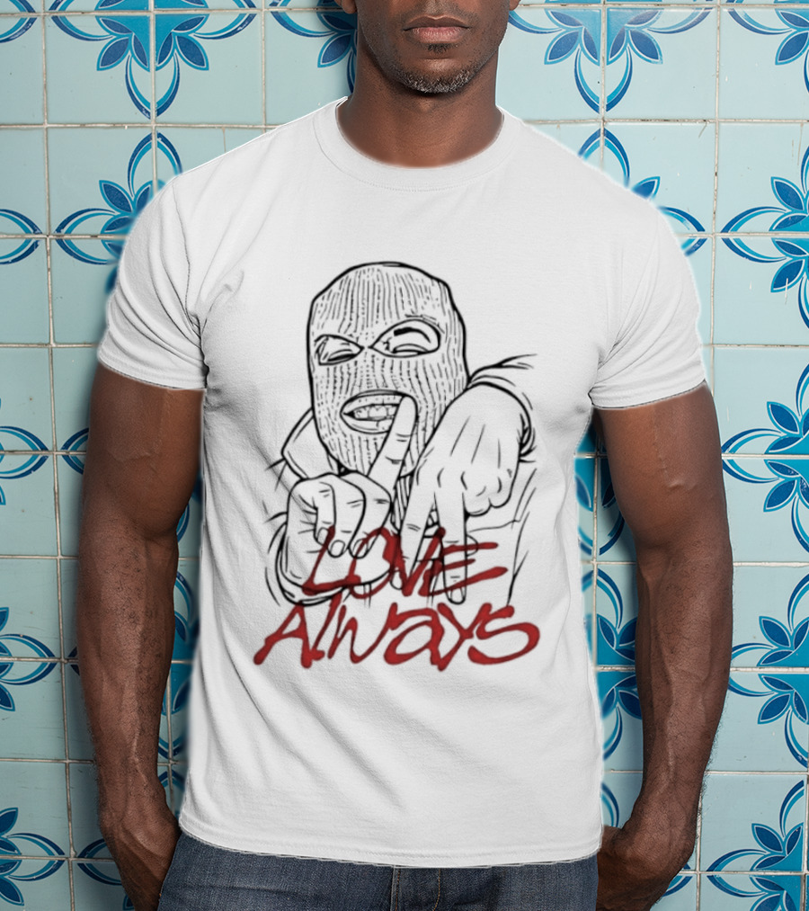 Balaclava Hand Sign Love Always Streetwear Graffiti T-Shirt
