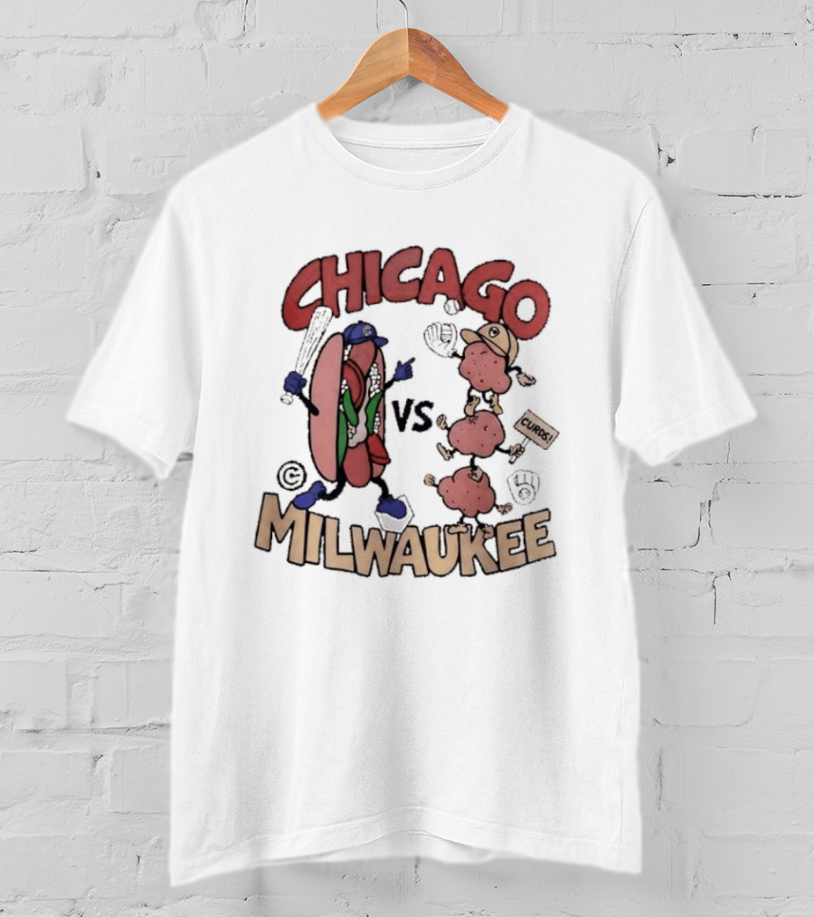Chicago Cubs Vs Milwaukee Brewers Hot Dog Cheese Curds Baseball Battle T-Shirt