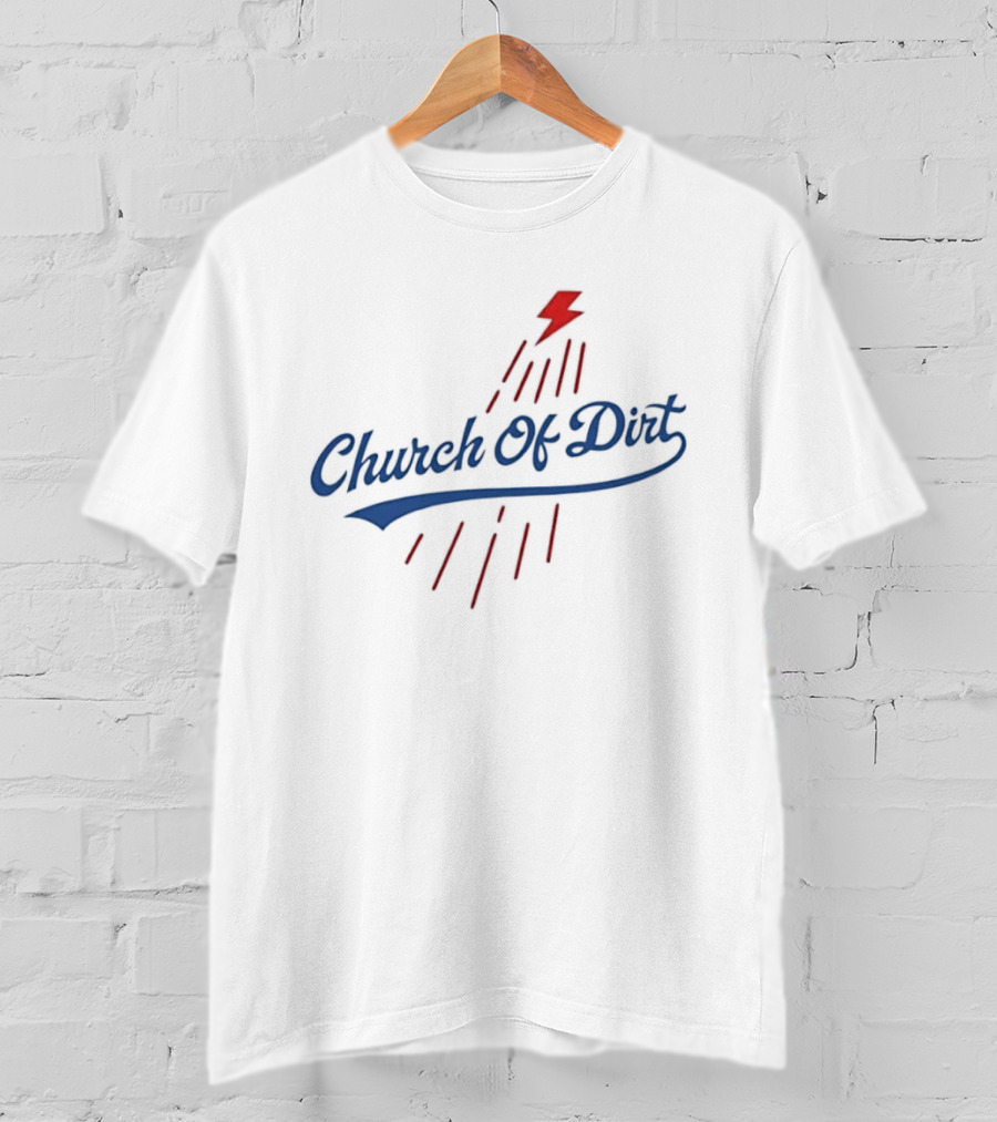 Text Church Of Dirt Red Lightning Bolt Sport T-Shirt