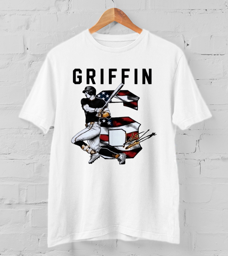 Griffin Baseball Player Swinging Bat American Flag Number 6 T-Shirt