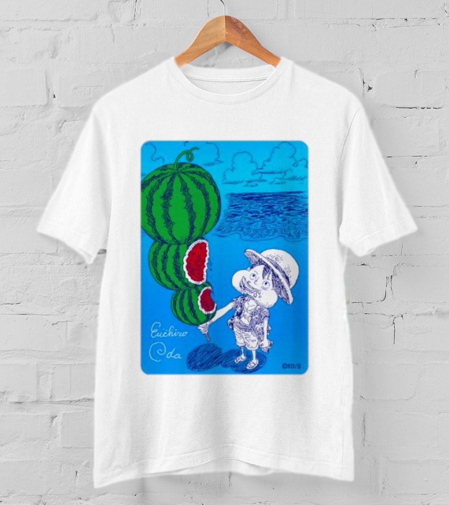 Monkey D Luffy Watermelon Eating Art By Eiichiro Oda One Piece Ocean Scene T-Shirt