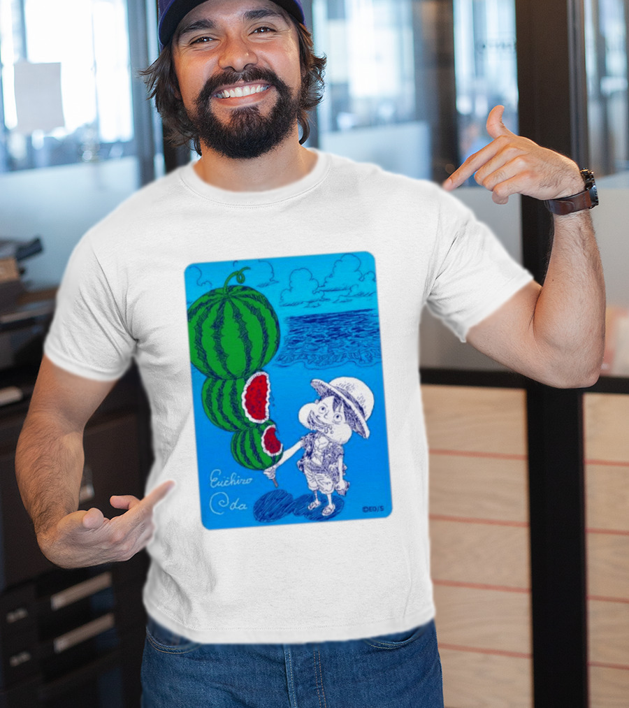 Monkey D Luffy Watermelon Eating Art By Eiichiro Oda One Piece Ocean Scene T-Shirt