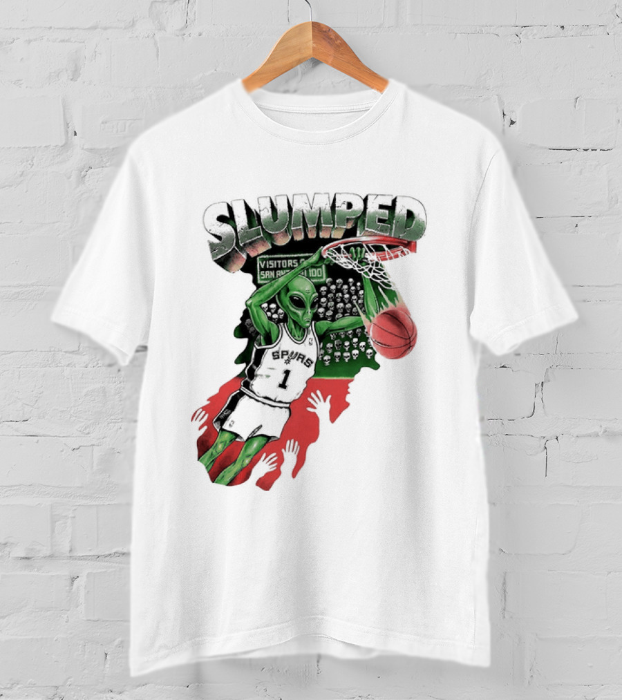 San Antonio Spurs NBA Alien Victor Wembanyama Slumped Basketball Visitors T-Shirt