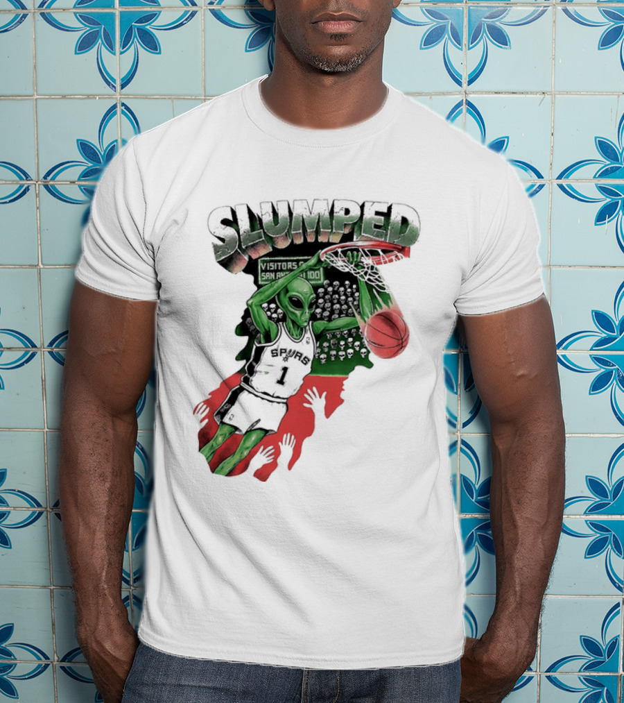 San Antonio Spurs NBA Alien Victor Wembanyama Slumped Basketball Visitors T-Shirt