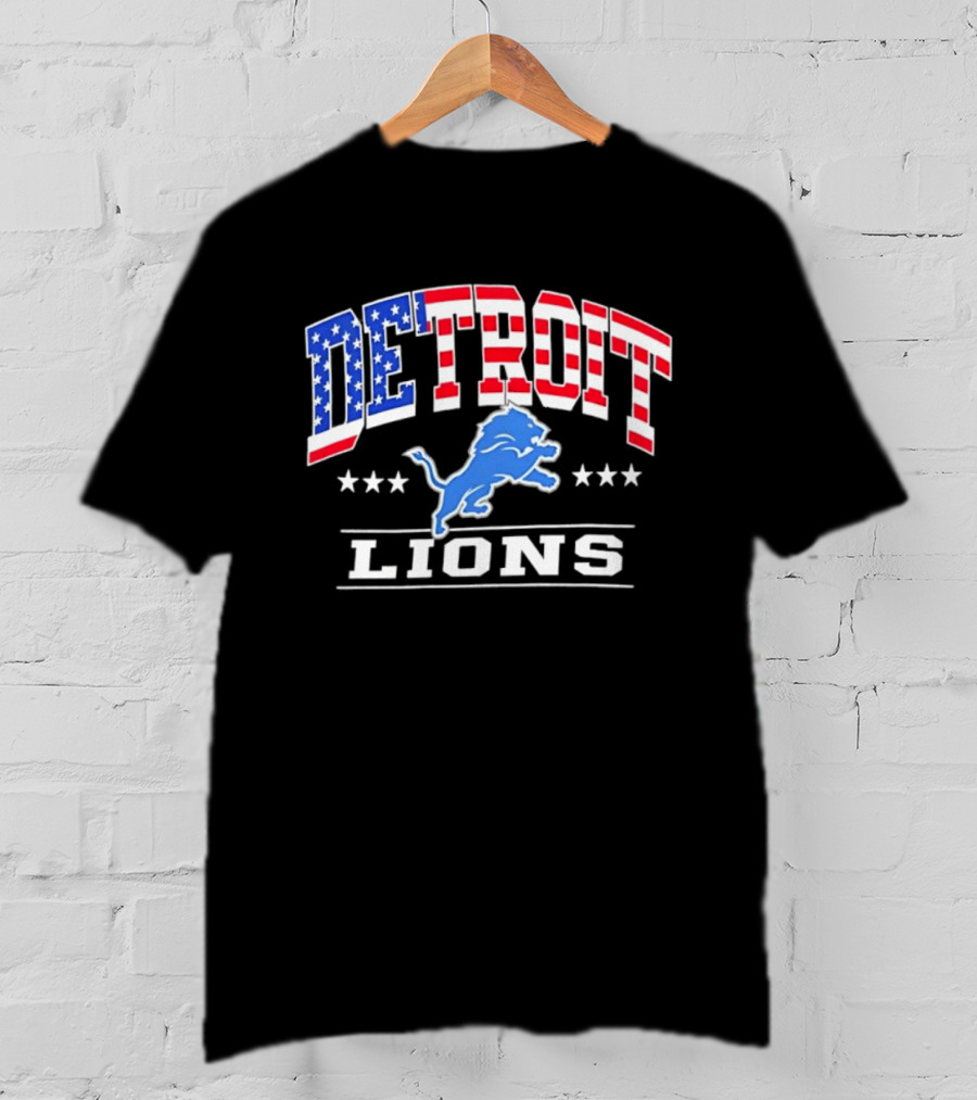 Detroit Lions Americana Patriotic Flag Stars And Stripes T-Shirt