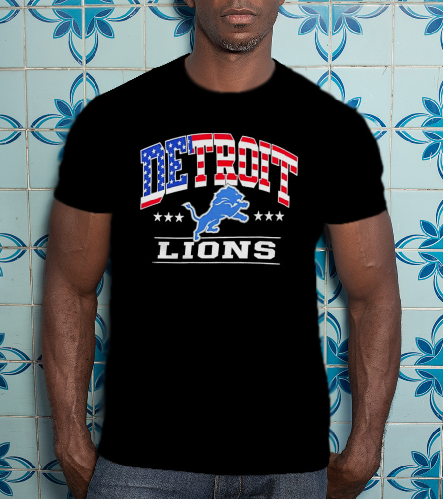 Detroit Lions Americana Patriotic Flag Stars And Stripes T-Shirt