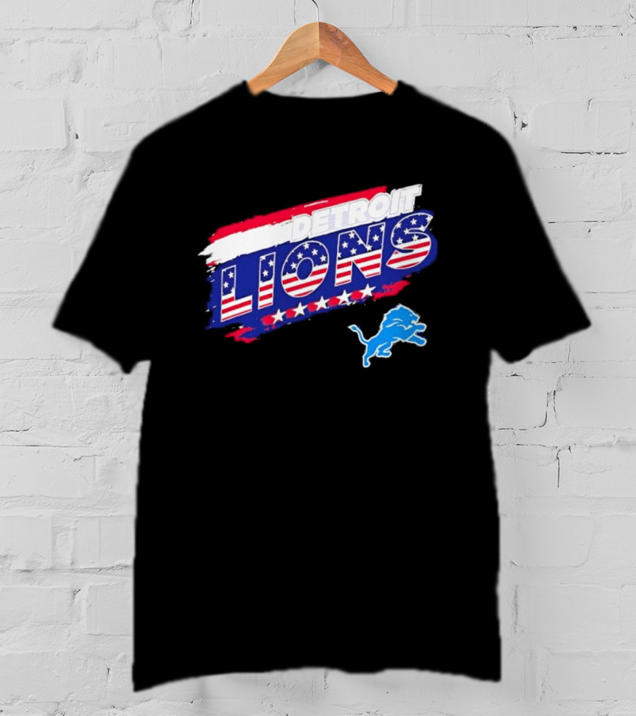 Detroit Lions American Flag Stars Stripes Patriotic NFL Team Spirit T-Shirt