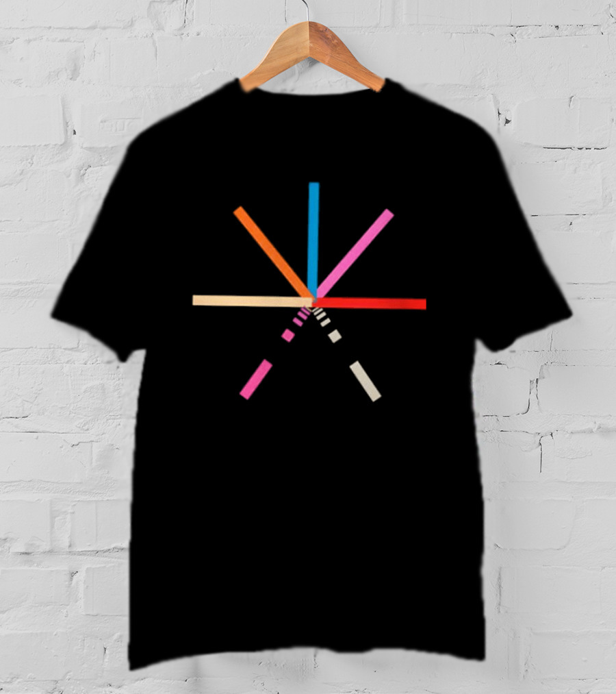 Geometric Color Burst Minimalist Composition Pink Red Blue Beige Stripes T-Shirt