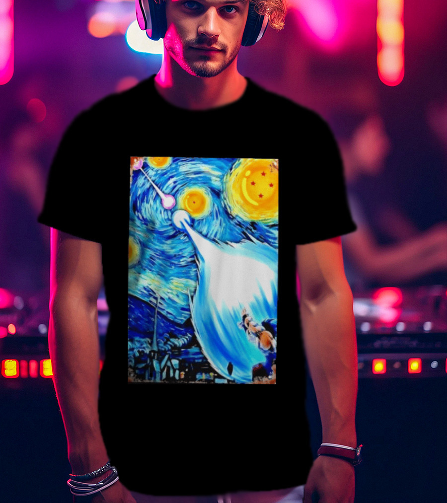 Goku Dragon Ball Z Kamehameha Wave Van Gogh Starry Night Fusion T-Shirt