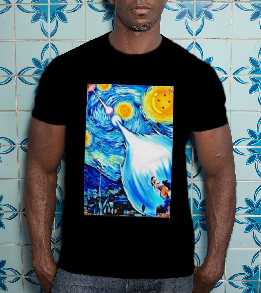 Goku Dragon Ball Z Kamehameha Wave Van Gogh Starry Night Fusion T-Shirt