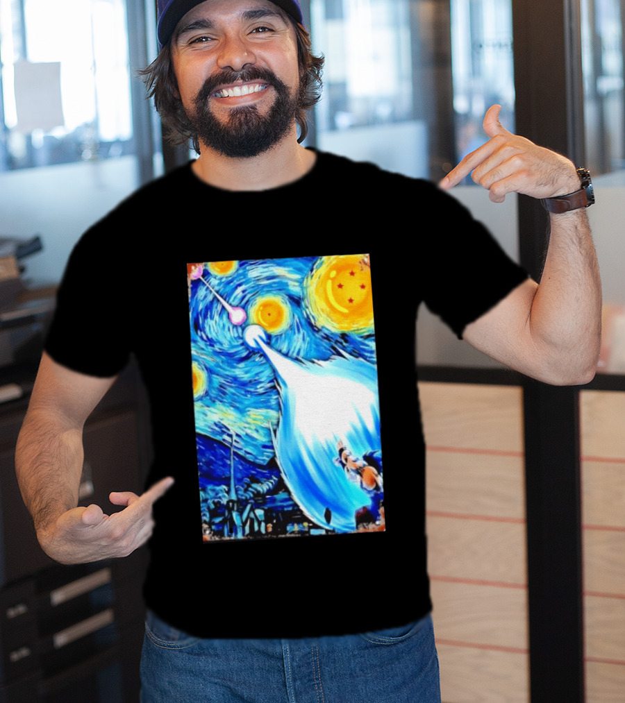Goku Dragon Ball Z Kamehameha Wave Van Gogh Starry Night Fusion T-Shirt