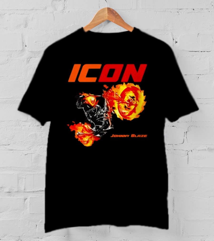 ICON Johnny Blaze Marvel Ghost Rider Fiery Motorcycle T-Shirt