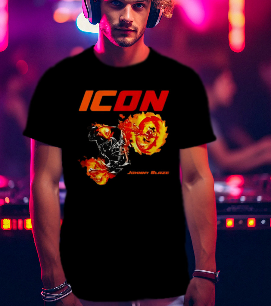 ICON Johnny Blaze Marvel Ghost Rider Fiery Motorcycle T-Shirt