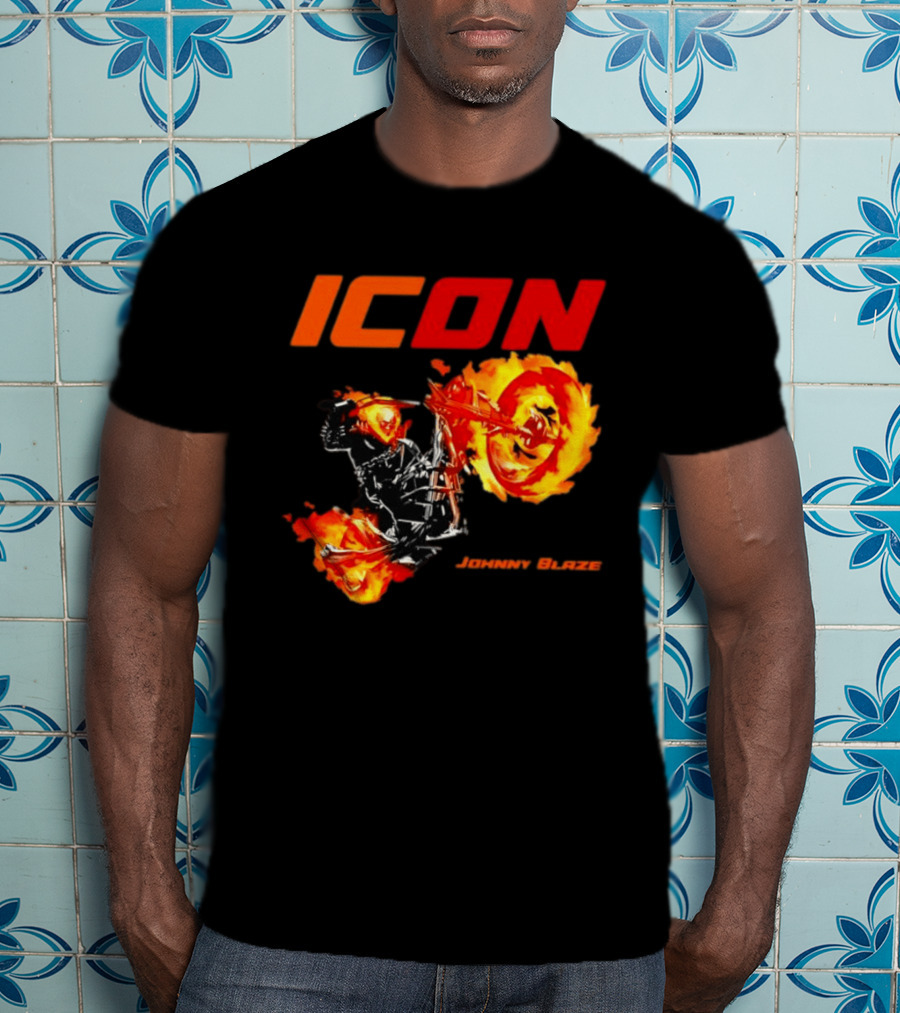 ICON Johnny Blaze Marvel Ghost Rider Fiery Motorcycle T-Shirt