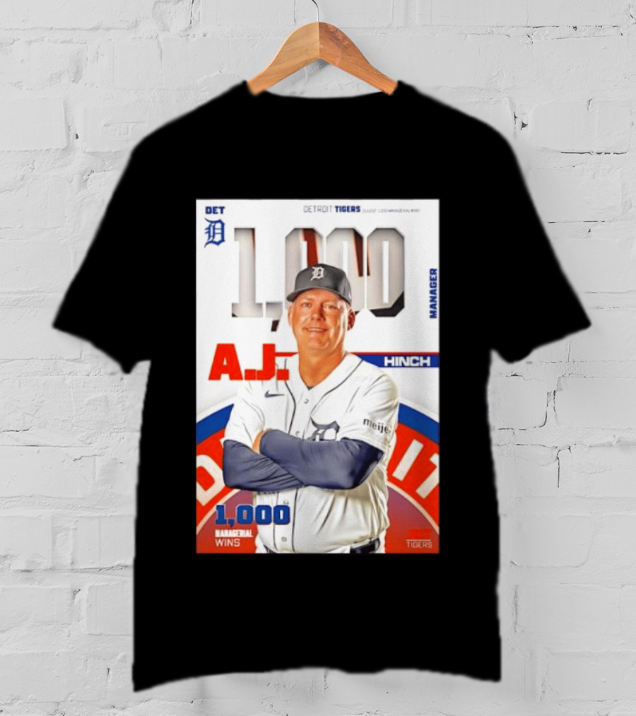 DET Detroit Tigers A.J. Hinch 1000 Managerial Wins T-Shirt