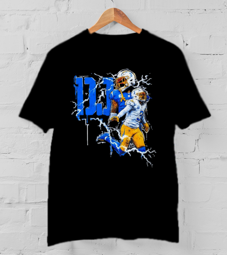 Derwin James Chargers Football Lightning DJ Bold Blue Yellow Action Splash T-Shirt