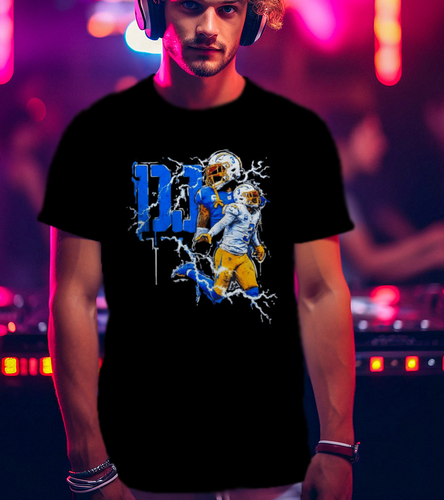 Derwin James Chargers Football Lightning DJ Bold Blue Yellow Action Splash T-Shirt