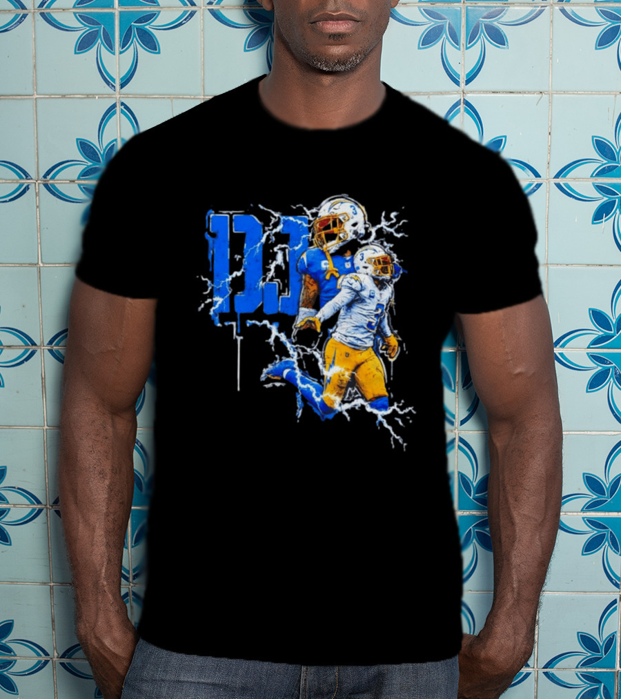 Derwin James Chargers Football Lightning DJ Bold Blue Yellow Action Splash T-Shirt