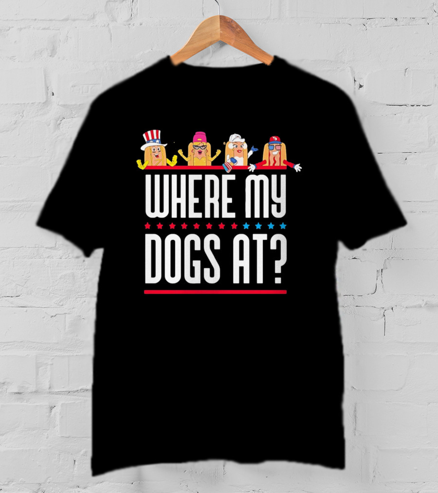 Independence Day Party Friends Where My Dogs At Patriotic Hotdog Characters T-Shirt