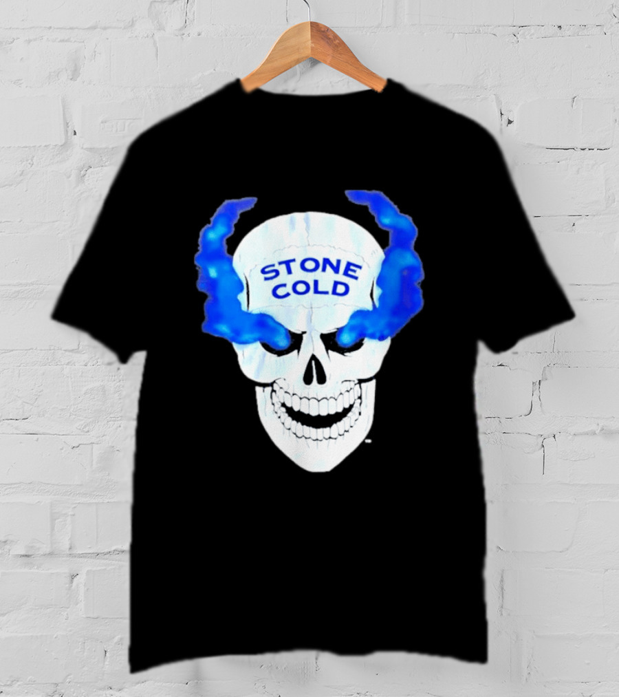 Stone Cold Skull WWE Wrestling Iconic Blue Flames T-Shirt