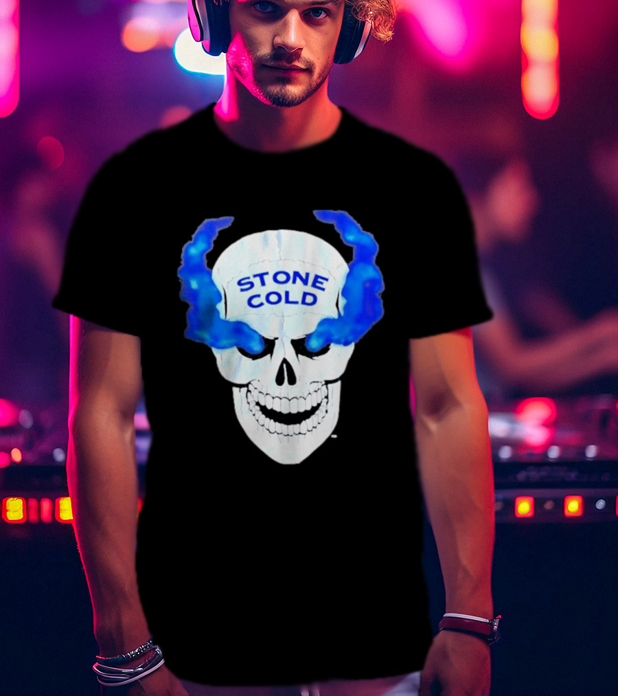 Stone Cold Skull WWE Wrestling Iconic Blue Flames T-Shirt