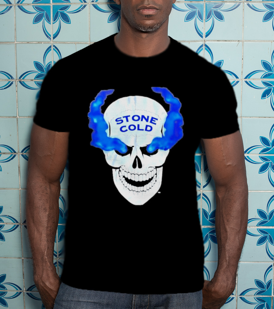 Stone Cold Skull WWE Wrestling Iconic Blue Flames T-Shirt