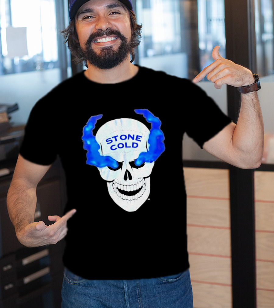 Stone Cold Skull WWE Wrestling Iconic Blue Flames T-Shirt