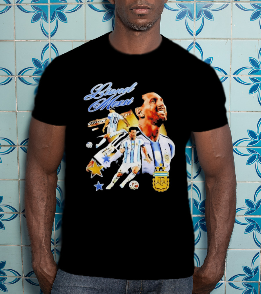 Lionel Messi Argentina National Football Team AFA Striker Soccer Star Blue White Kit T-Shirt